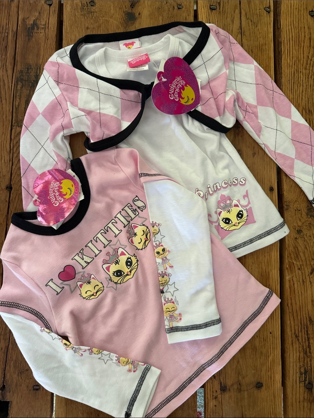 California Concepts Girls' Pink & White Kitties Tops - 2-Pack, Size 3T